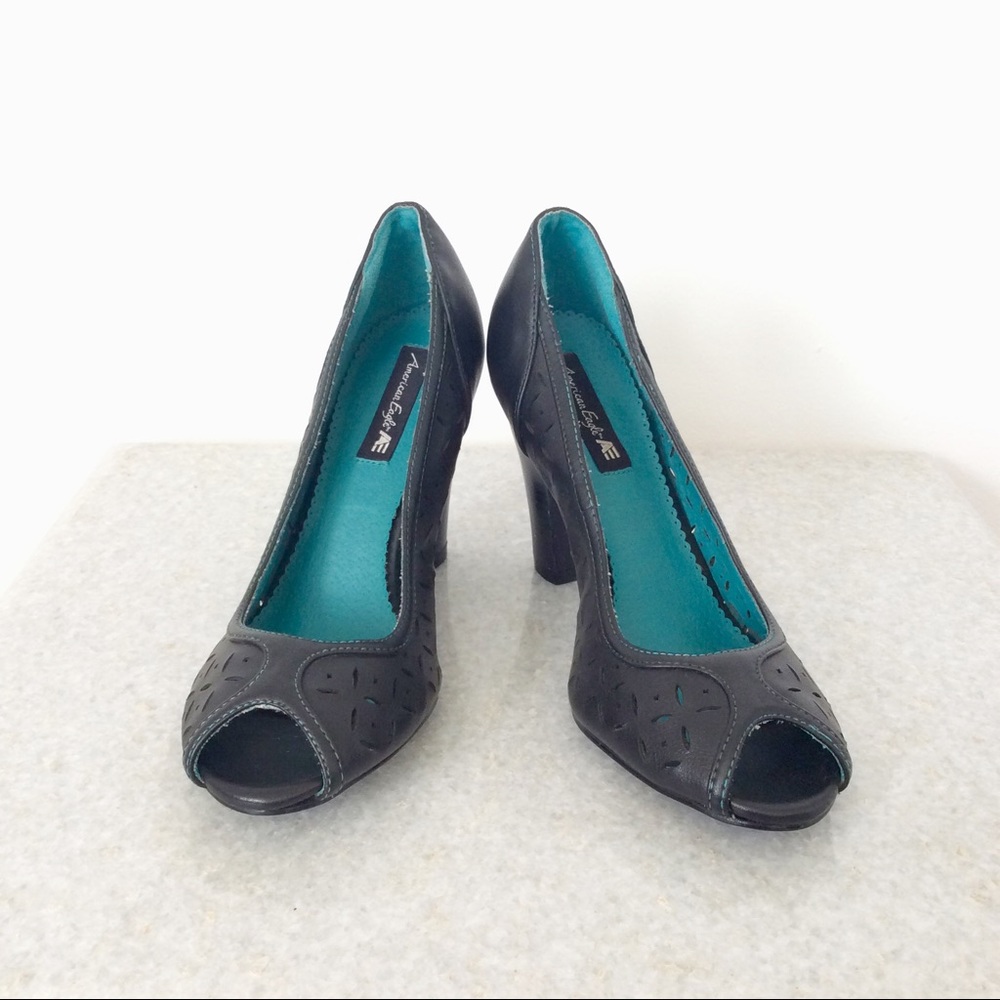 American Eagle Black Peep Toe High Heels